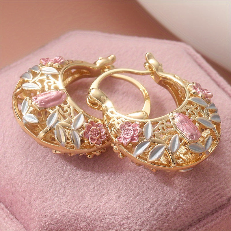 Virgin Mary Floral Hoop Earrings