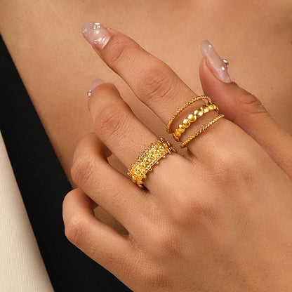 3pc Gold Beaded Ring Stack
