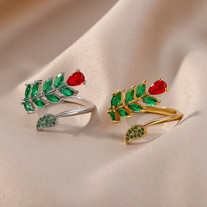 Gold Leaf Gemstone Ring