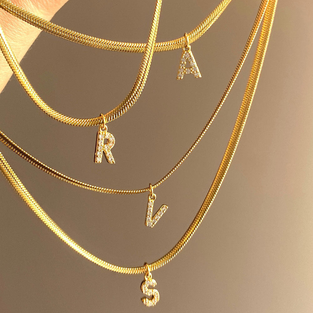 Gold Snake Chain Initial Necklace