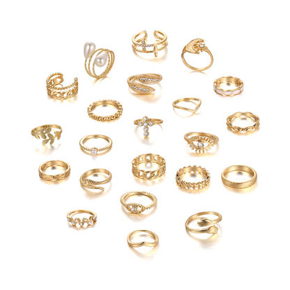 23pc Retro Punk Geometric Ring Set