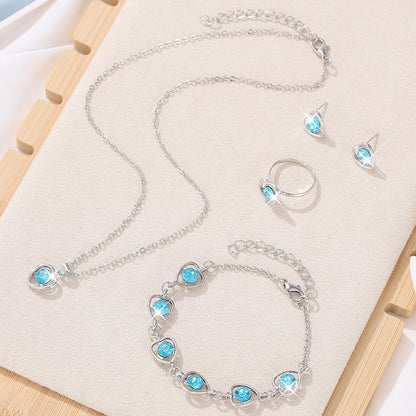4pc Rose Gold Heart Crystal Jewelry Set