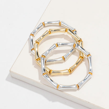 3pcs Gold Bamboo Bangle Bracelet Stack