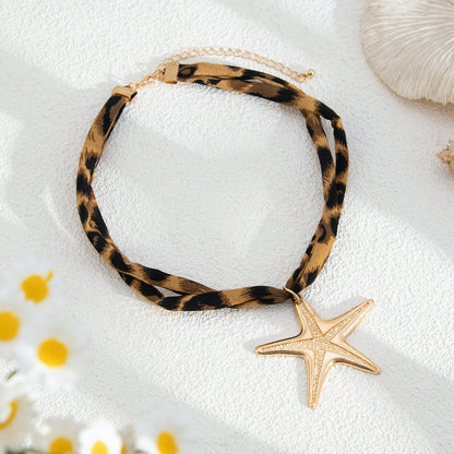 Leopard Velvet Floral Pendant Choker