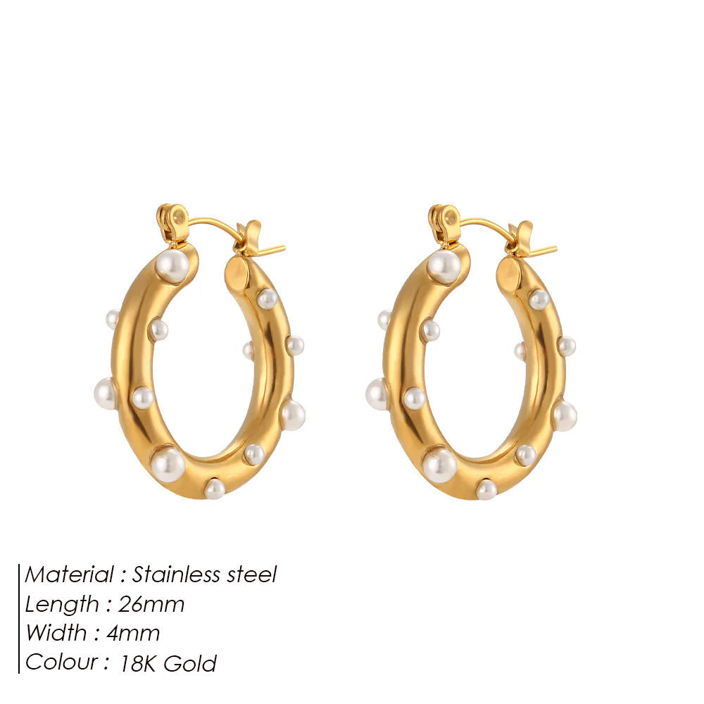 Pearl Studded Hoop Earrings