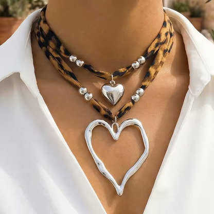 2pc Leopard Heart Necklace Set