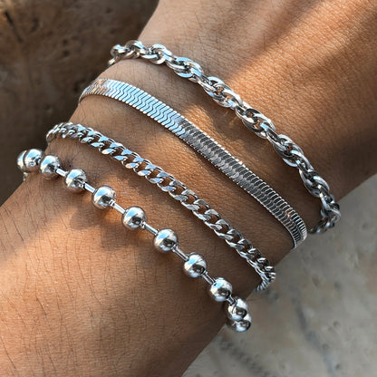 4pc Gold Link & Bead Bracelet Stack