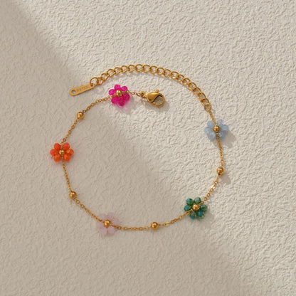Colorful Beaded Flower Chain Bracelet