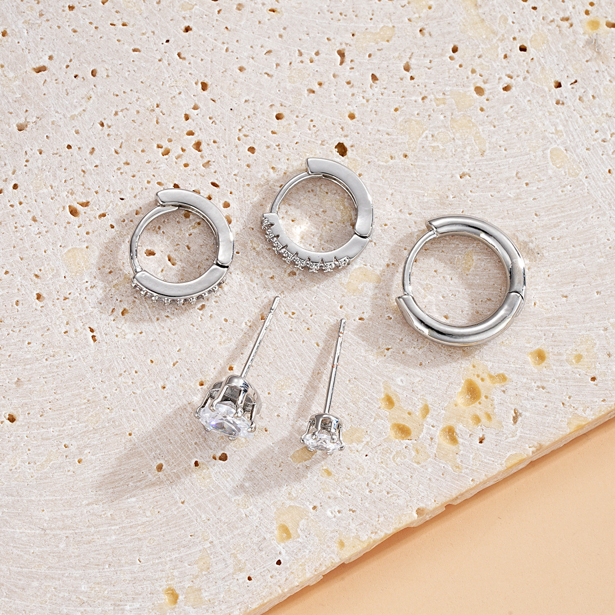 5pc Heart Zircon Hoop Earring Set