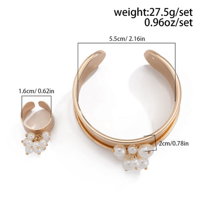 2pc Chunky Pearl Circle Cuff Bracelet Set