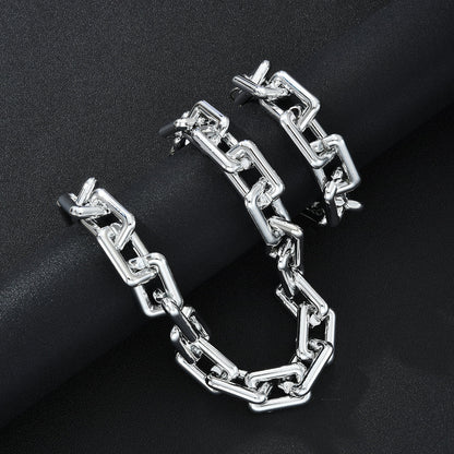 2pc Chunky Silver Chain Necklace & Bracelet Set