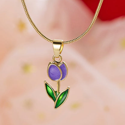 2pc Floral Pendant Necklace & Bracelet Set