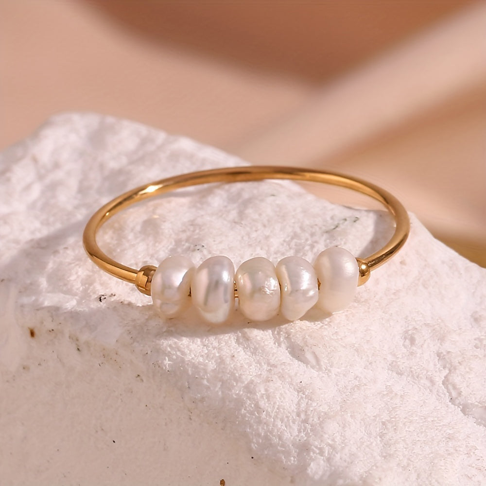 18k Gold Pearl Beaded Stacking Ring
