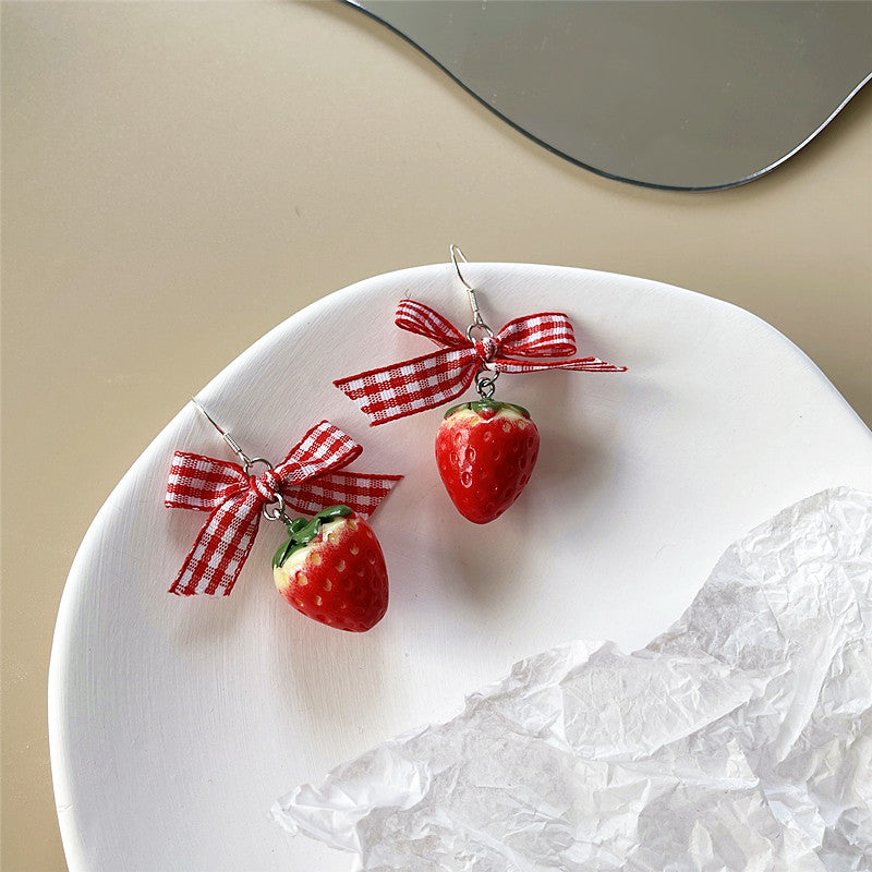 Strawberry Bow Drop Earrings
