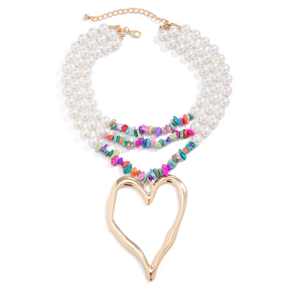 3pc Colorful Pearl Heart Shaped Layered Necklace