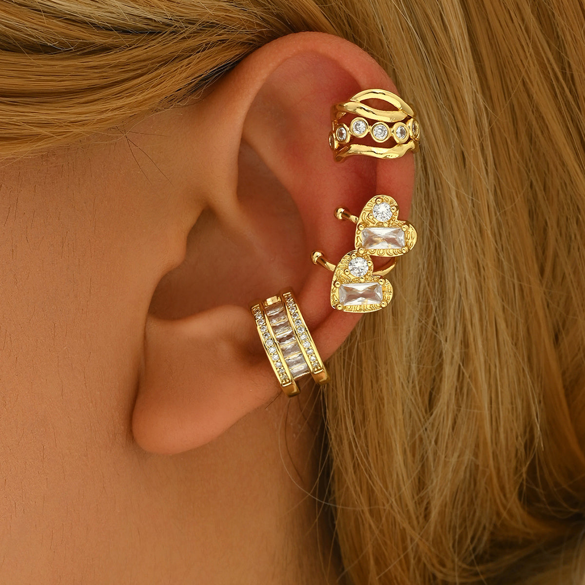 4pc Gold Crystal Ear Cuff Set