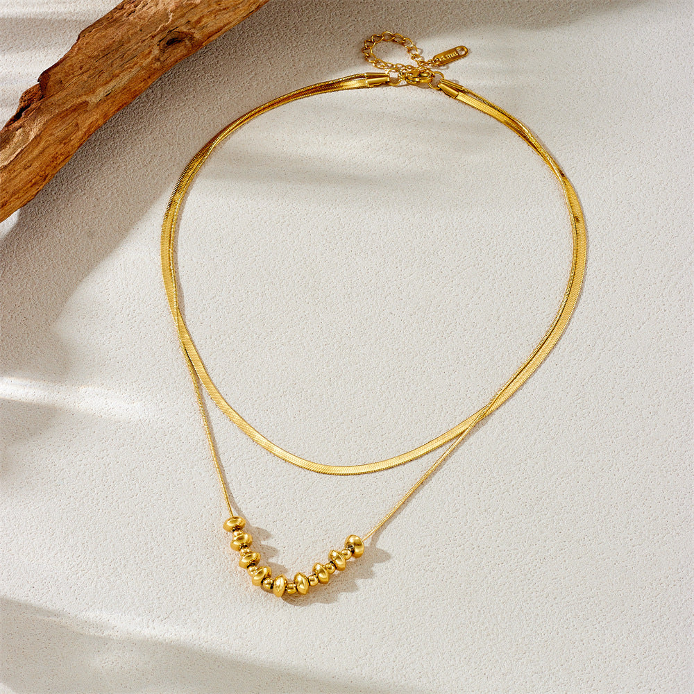 2pc Gold Herringbone and Bead Necklace Set