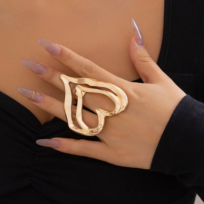 Bold Hollow Double Heart Ring