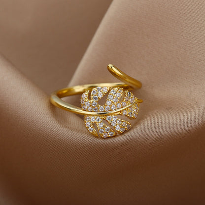 Crystal Leaf Wrap Ring