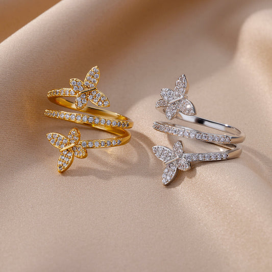 Triple Band Butterfly Pavé Ring