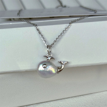 Gold Pearl Fish Pendant Necklace