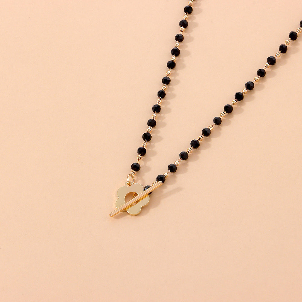 Black Bead Clover Toggle Choker