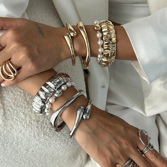 Gold & Silver Metal Bangle Stack