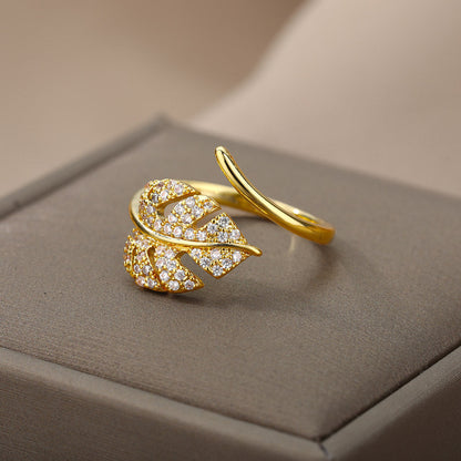 Crystal Leaf Wrap Ring