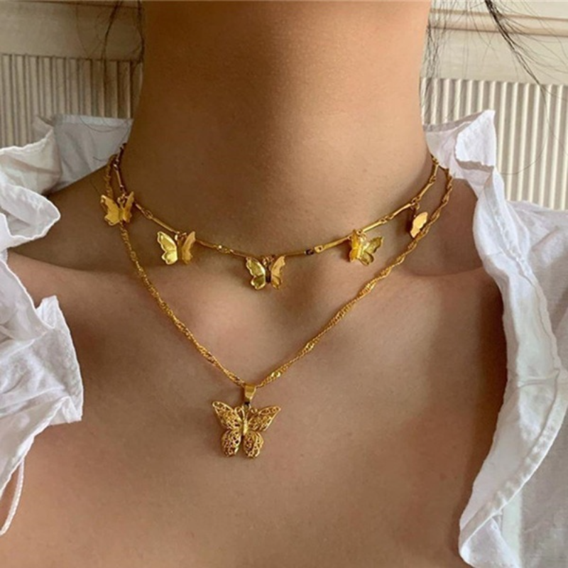 Butterfly Layered Pendant Necklace