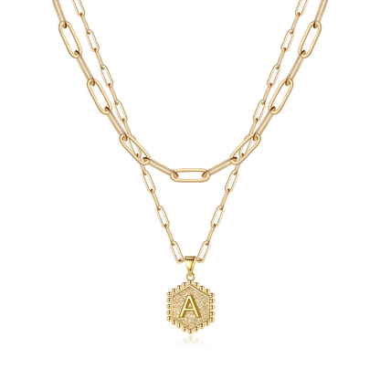 2pc 14k Hexagon Initial Necklace