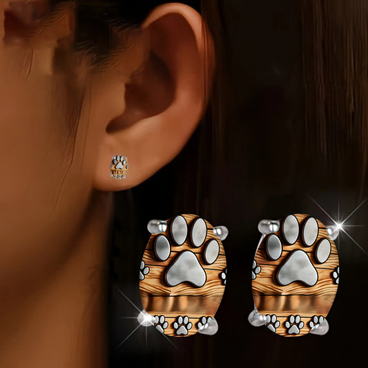 Wooden Paw Stud Earrings