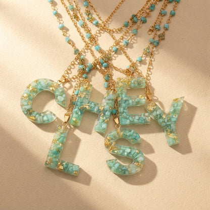 Green Gold Flake Initial Necklace