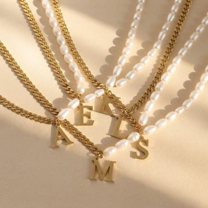 Half Pearl Half Chain Initial Necklace