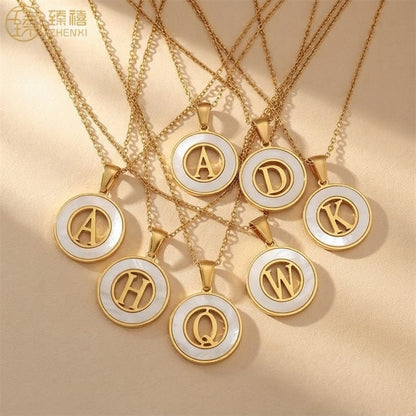 Shell Initial Disc Necklace