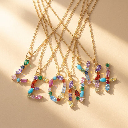 Multicolor Crystal Letter Necklace