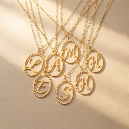 Oval Cursive Initial Necklace