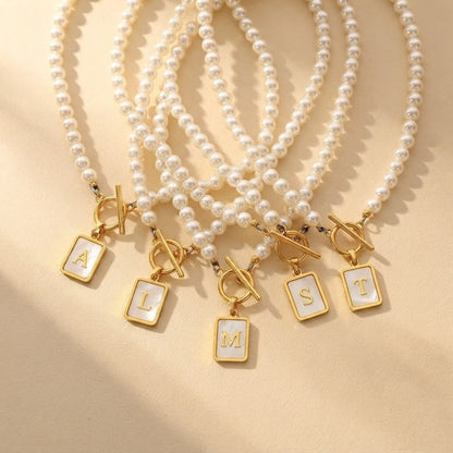 Pearl Strand Square Initial Necklace