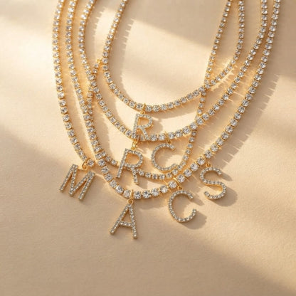 Crystal Initial Butterfly Tennis Necklace