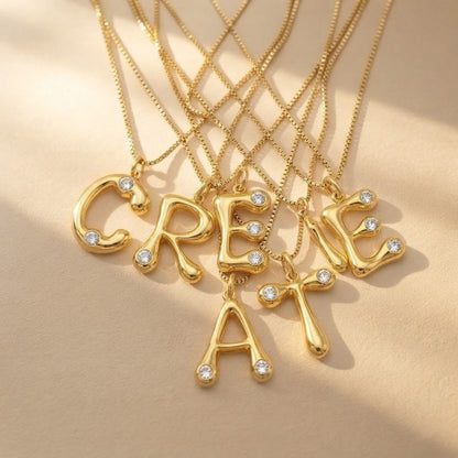 Zircon Inlaid Initial Letter Necklace