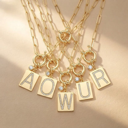 Crystal Initial Link Chain Necklace