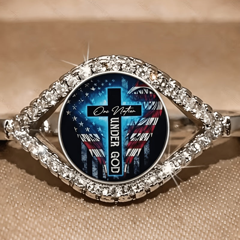 American Cross Pave Split Ring