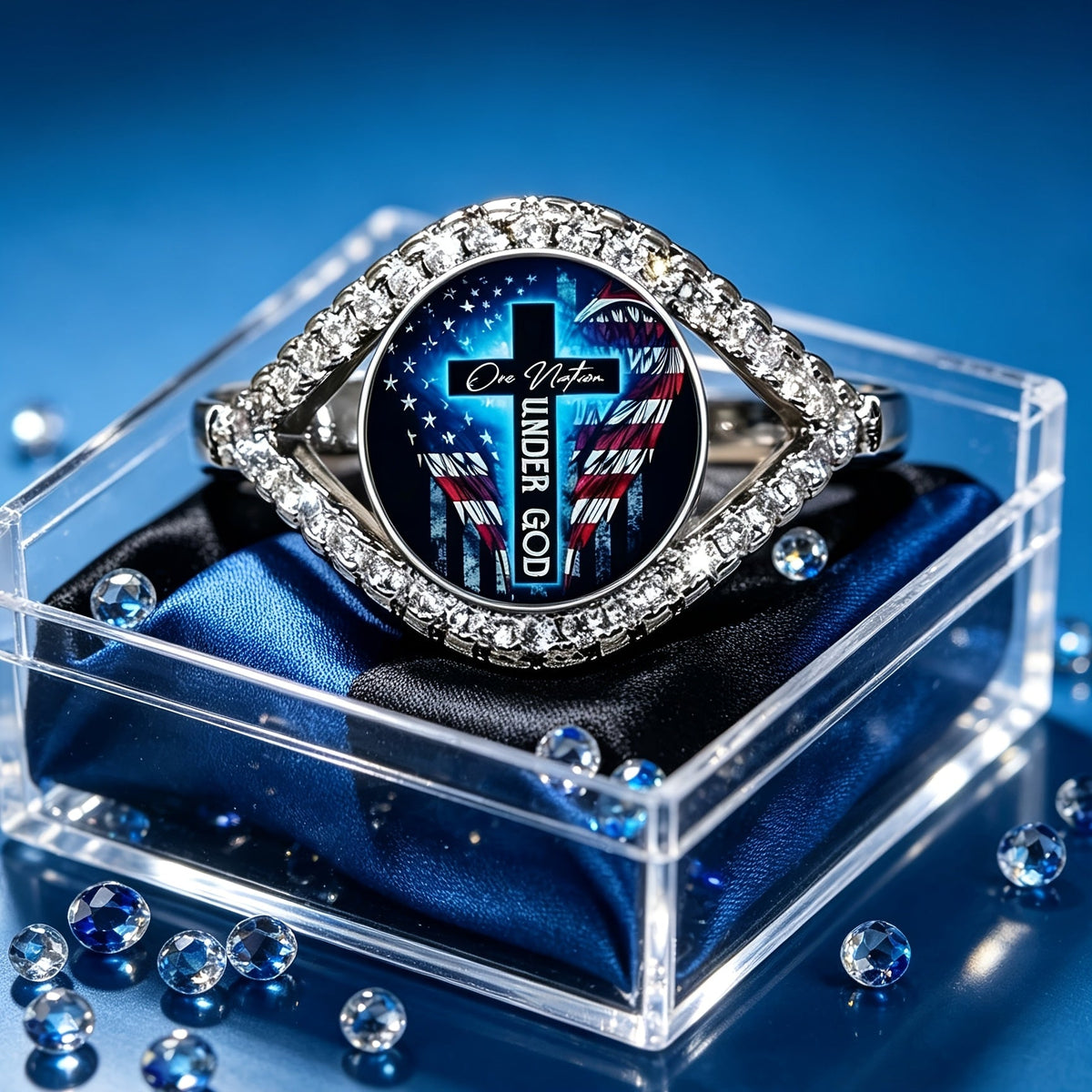 American Cross Pave Split Ring
