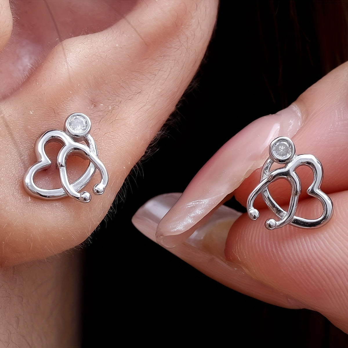 Heart Stethoscope Stud Earrings