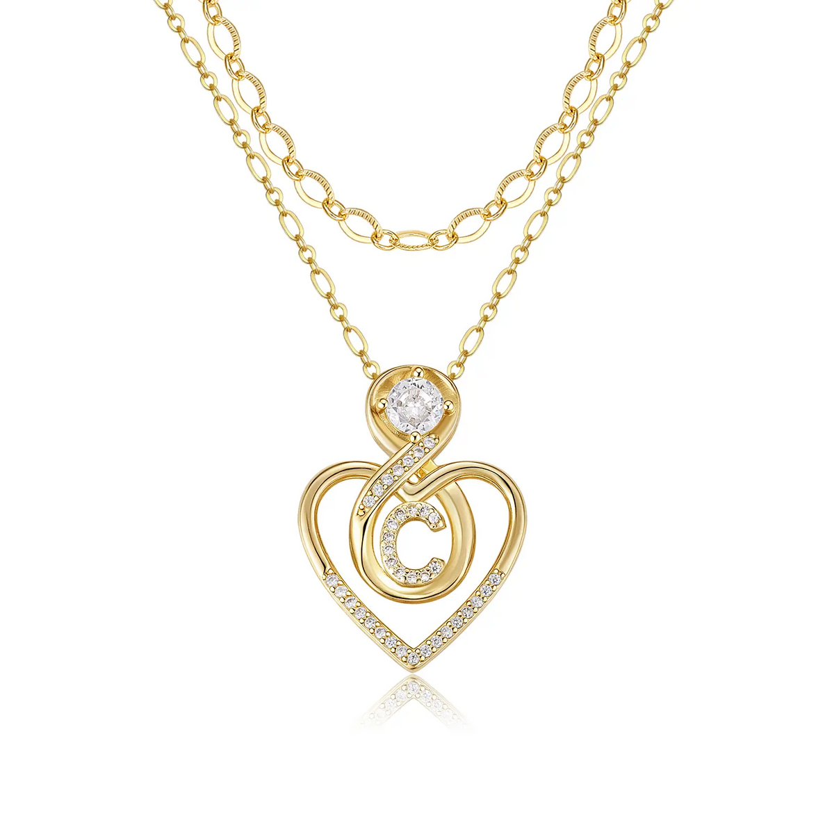 2pc 14k Initial Infinity Heart Necklace Set