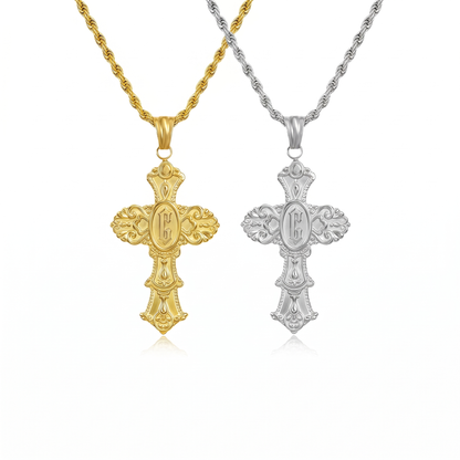 Vintage Cross Initial Necklace