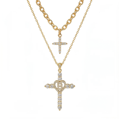 2pc Elegant Cross Initial Necklace Set