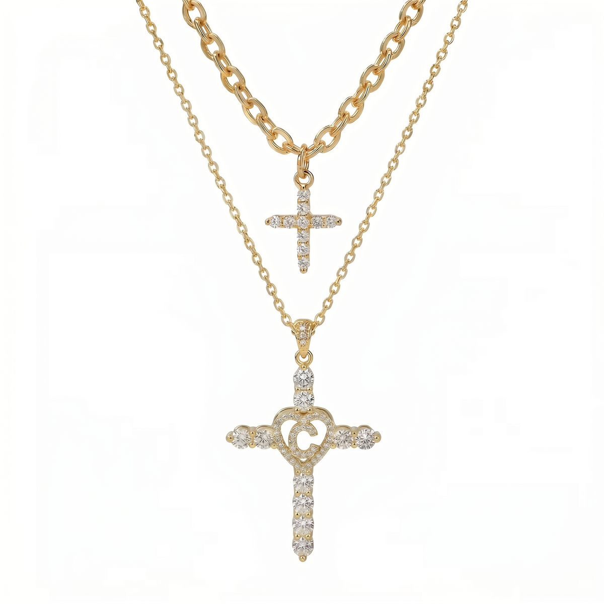 2pc Elegant Cross Initial Necklace Set