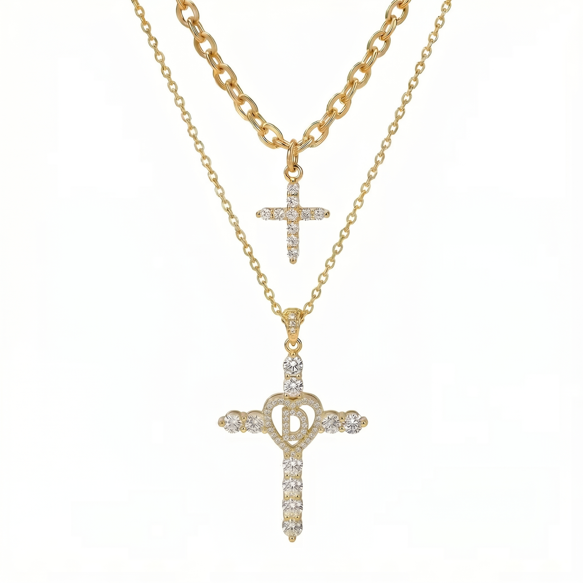 2pc Elegant Cross Initial Necklace Set