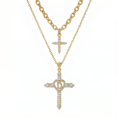 2pc Elegant Cross Initial Necklace Set