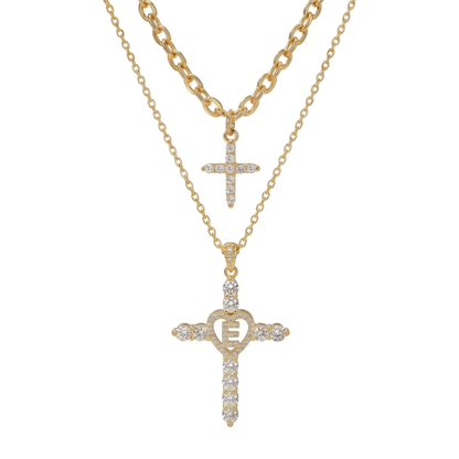 2pc Elegant Cross Initial Necklace Set